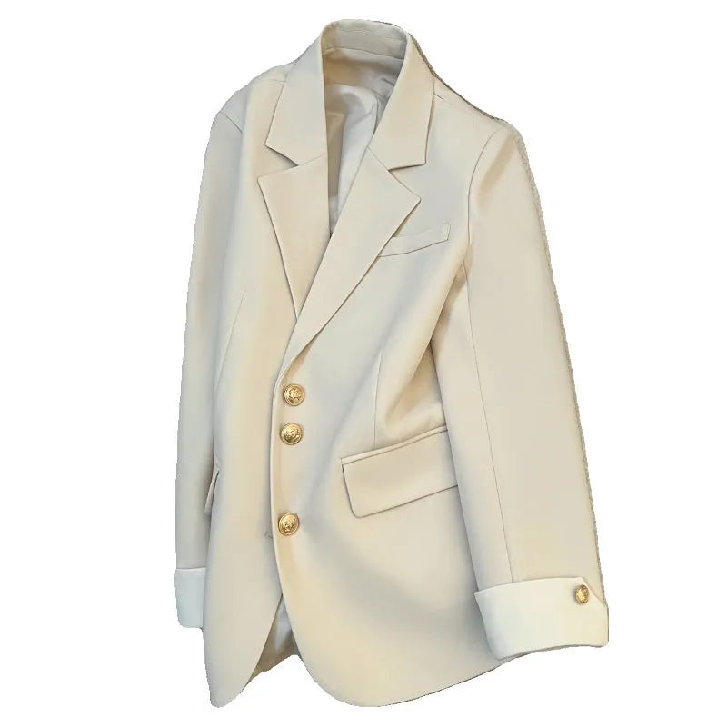 Women's Korean style loose fit coat for commuting in milky white colour