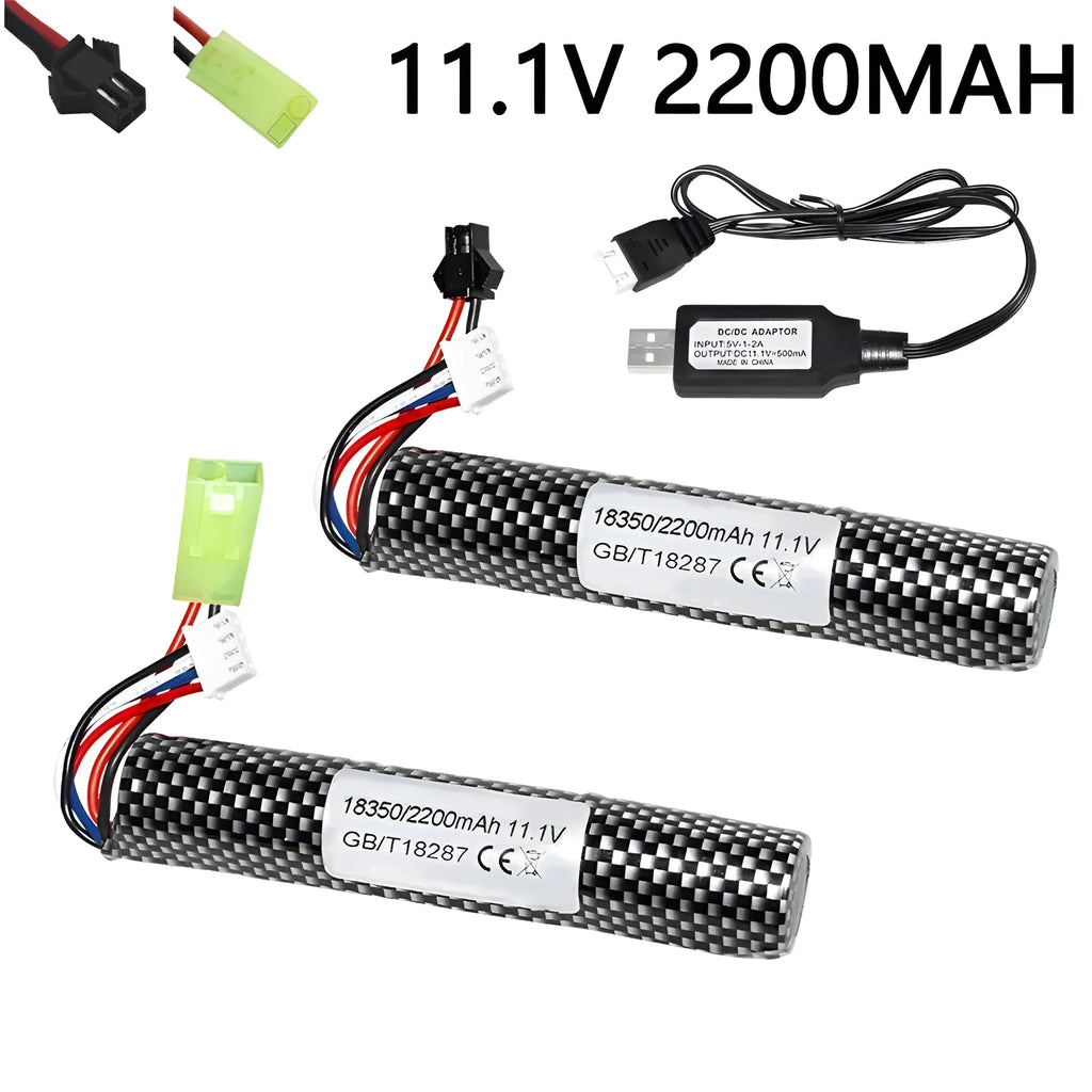 Replacement lithium battery for children's soft elastic air toy gun, 7.4V 900mAh or 11.1V 2000mAh, cylindrical cells with SM Odamiya XT30 Tamiya connectors