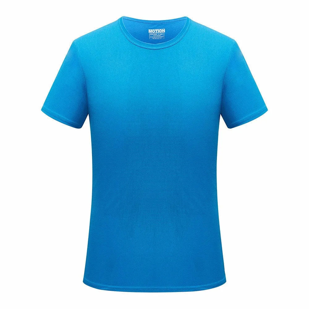 Men quick dry slim fit T-shirt short sleeve round neck solid colour running top
