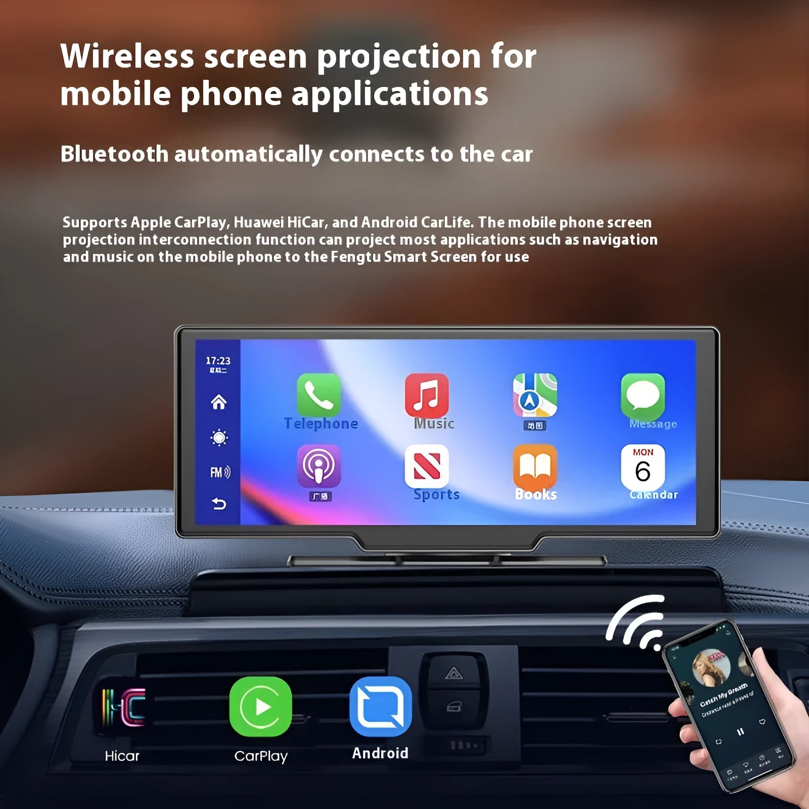 10-inch car smart screen and driving recorder unit with rear camera on dashboard.