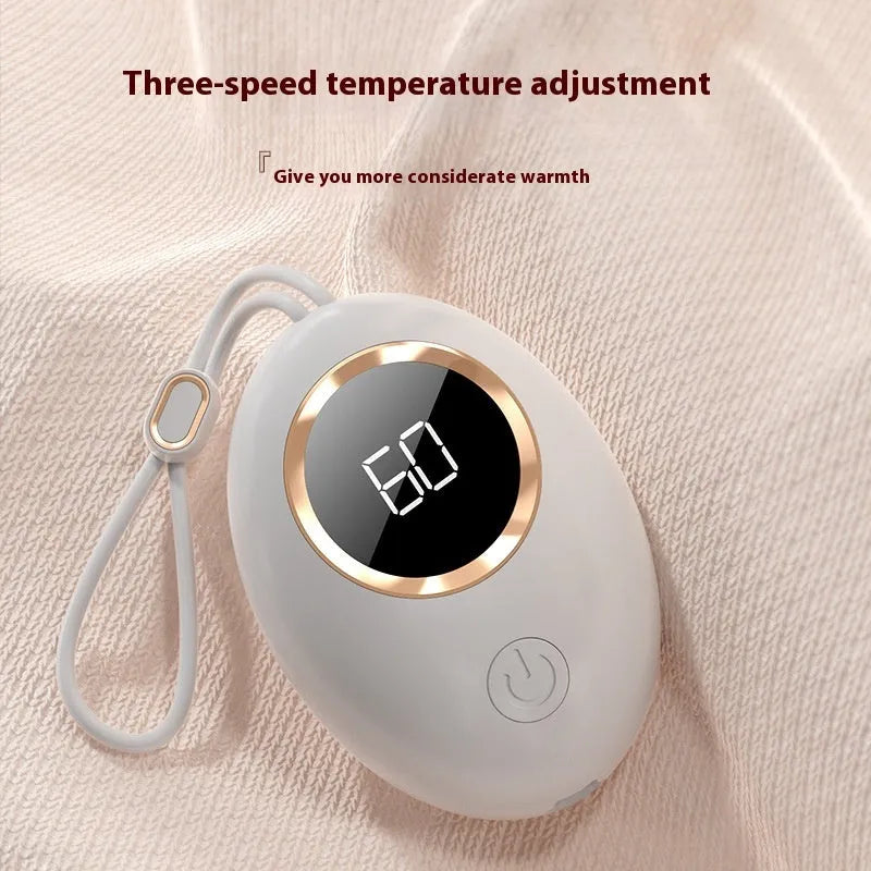 USB digital display hand warmer in charming blue colour, showing compact portable size