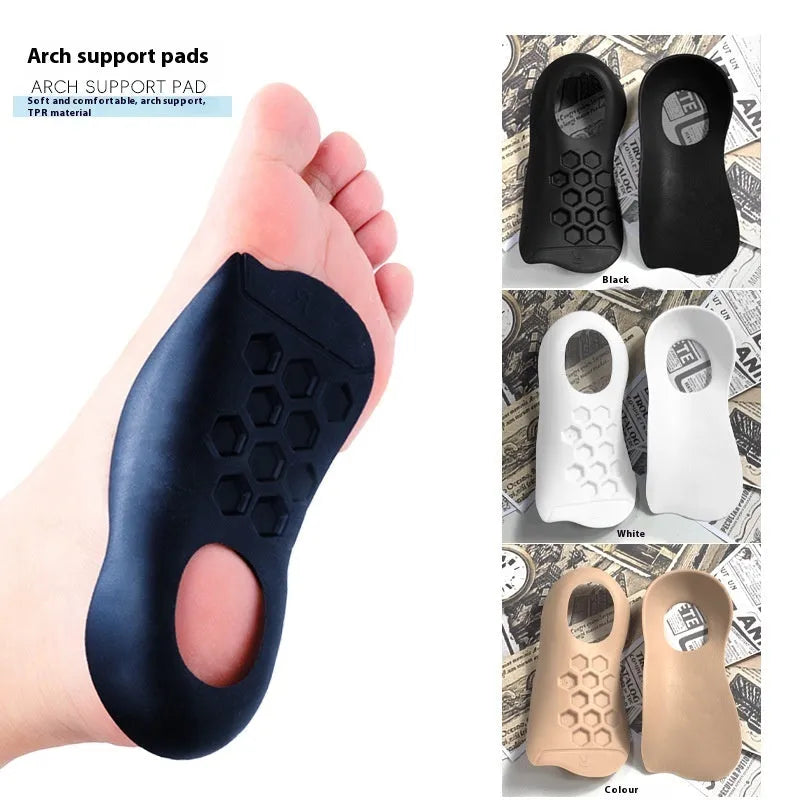 TPR arch support insoles for varus correction in white, black and skin colours