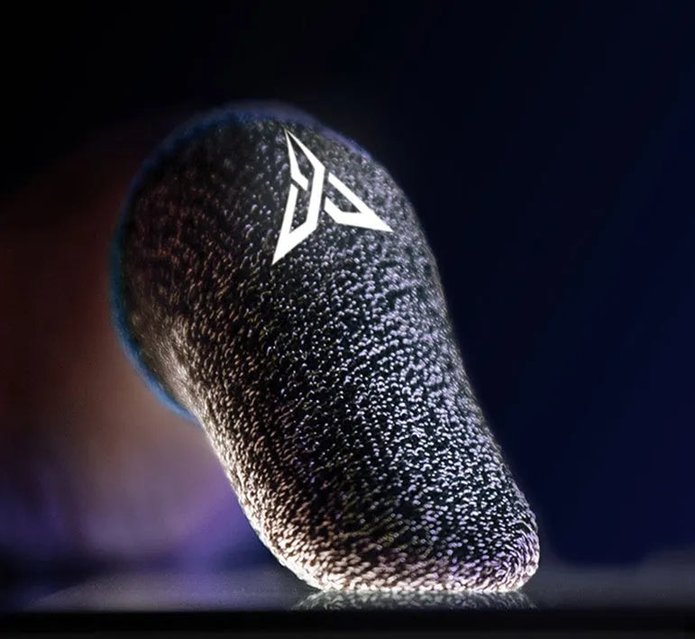 Green gaming thumb sleeves with 3M reflective logo made from silver fibre for sweat absorption during play