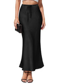 Asymmetric acetate satin skirt with irregular stitching detail in high waist design