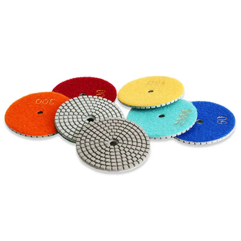 Set of 10 stone polishing pads with 80mm diameter and 10mm centre hole