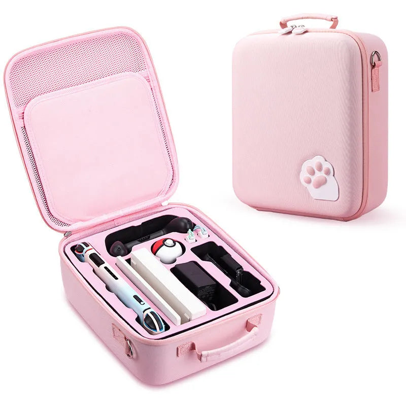 Cat claw design Nintendo Switch storage bag with diagonal strap in pink colour