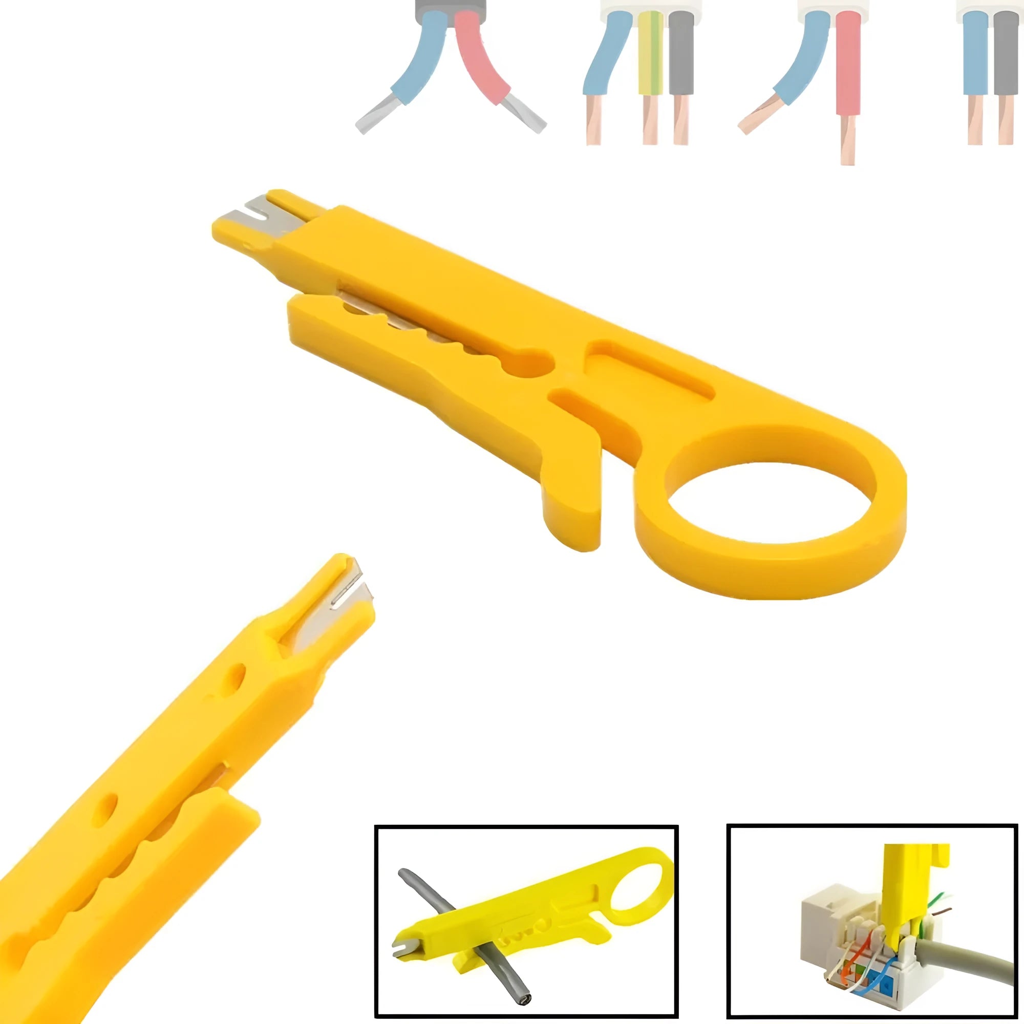 Yellow mini portable wire stripper tool with 0.6mm stripping diameter.