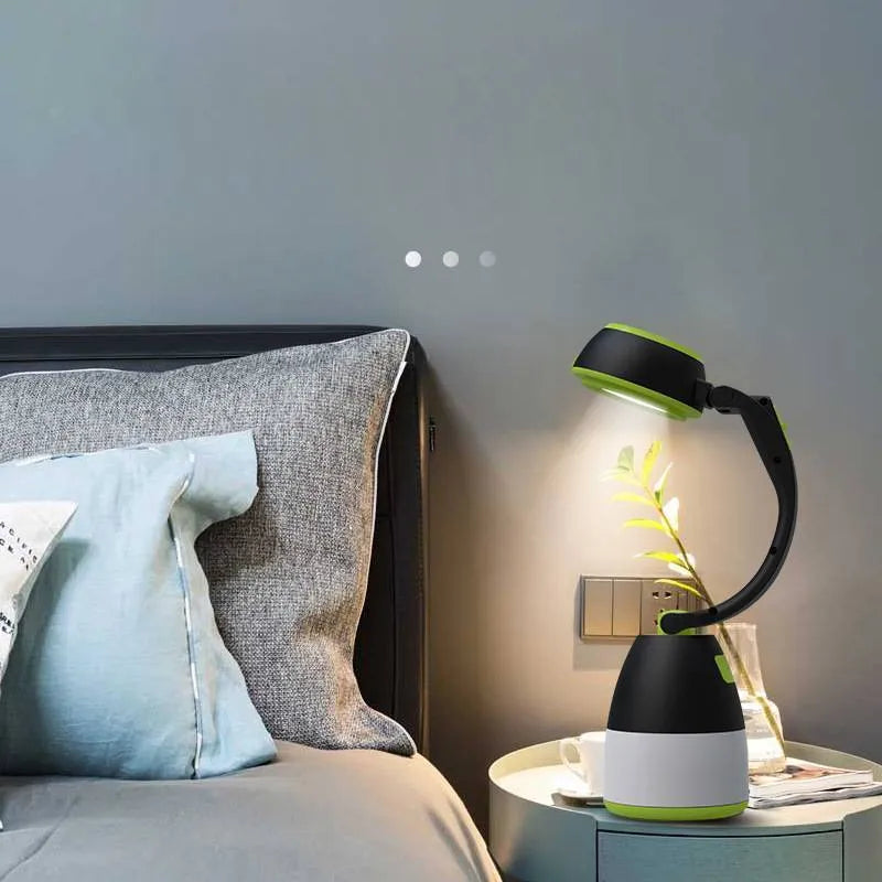 Black green multifunctional LED lamp with adjustable angle lighting and USB charging port
