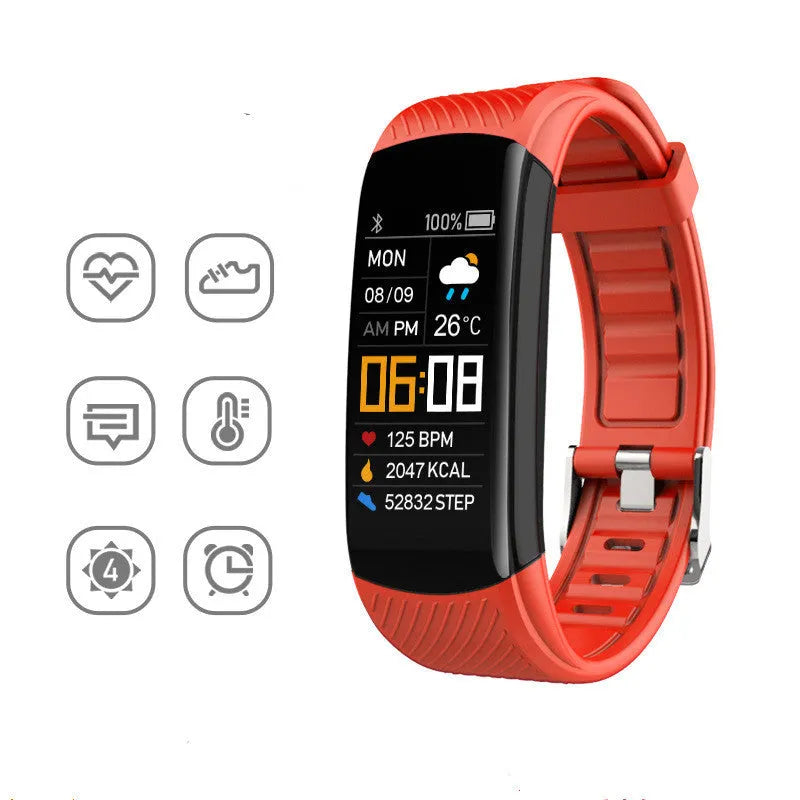 Adult TPU sports pedometer bracelet with coloured strap and 0.96-inch screen.