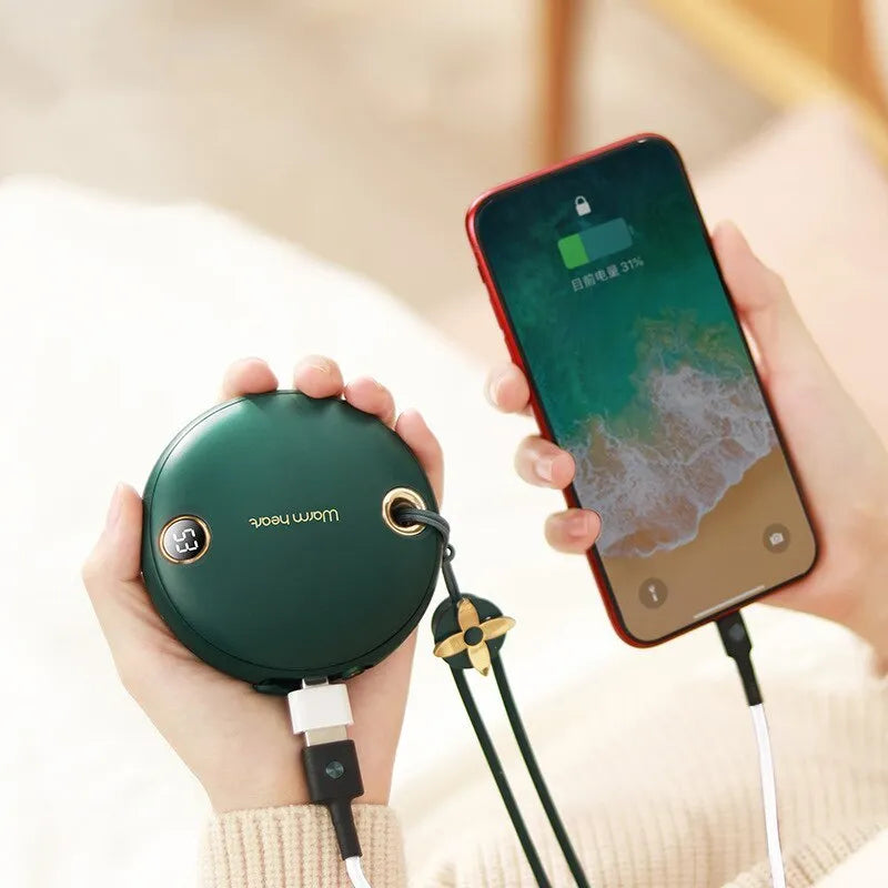 Green pink white power bank hand warmer 5000mAh with digital display screen and Type-C cable
