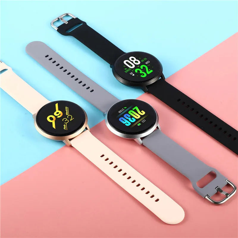 Ultra-thin smart health bracelet in silver with a zinc alloy case and a black silicone wrist strap.