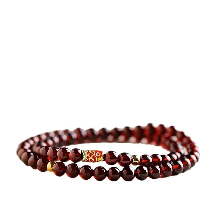 Retro wine red glass bead bracelet for women in New Chinese style with manual craftsmanship