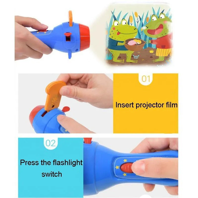 Kids storybook projector torch with four colourful fairy tale projection discs