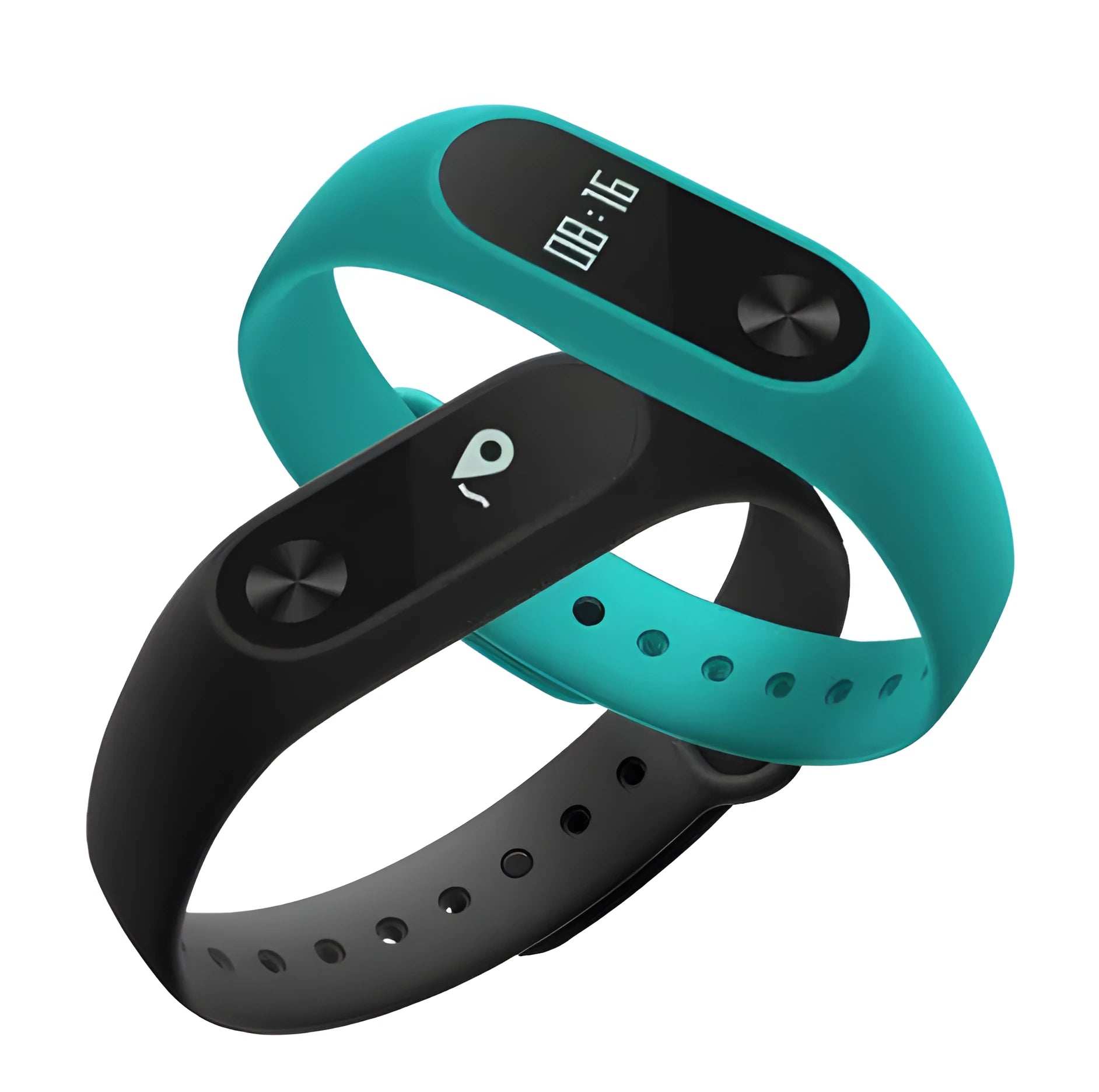 Black Xiaomi Mi Band 2 smart fitness bracelet with OLED display on adjustable wrist strap