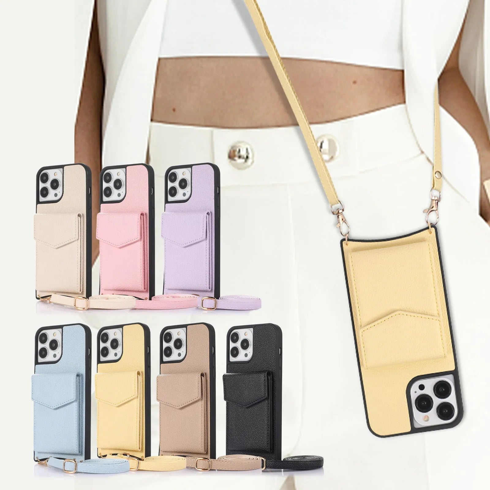 Inclined straddle fishtail plug-in TPU leather iPhone case in solid colour on a phone