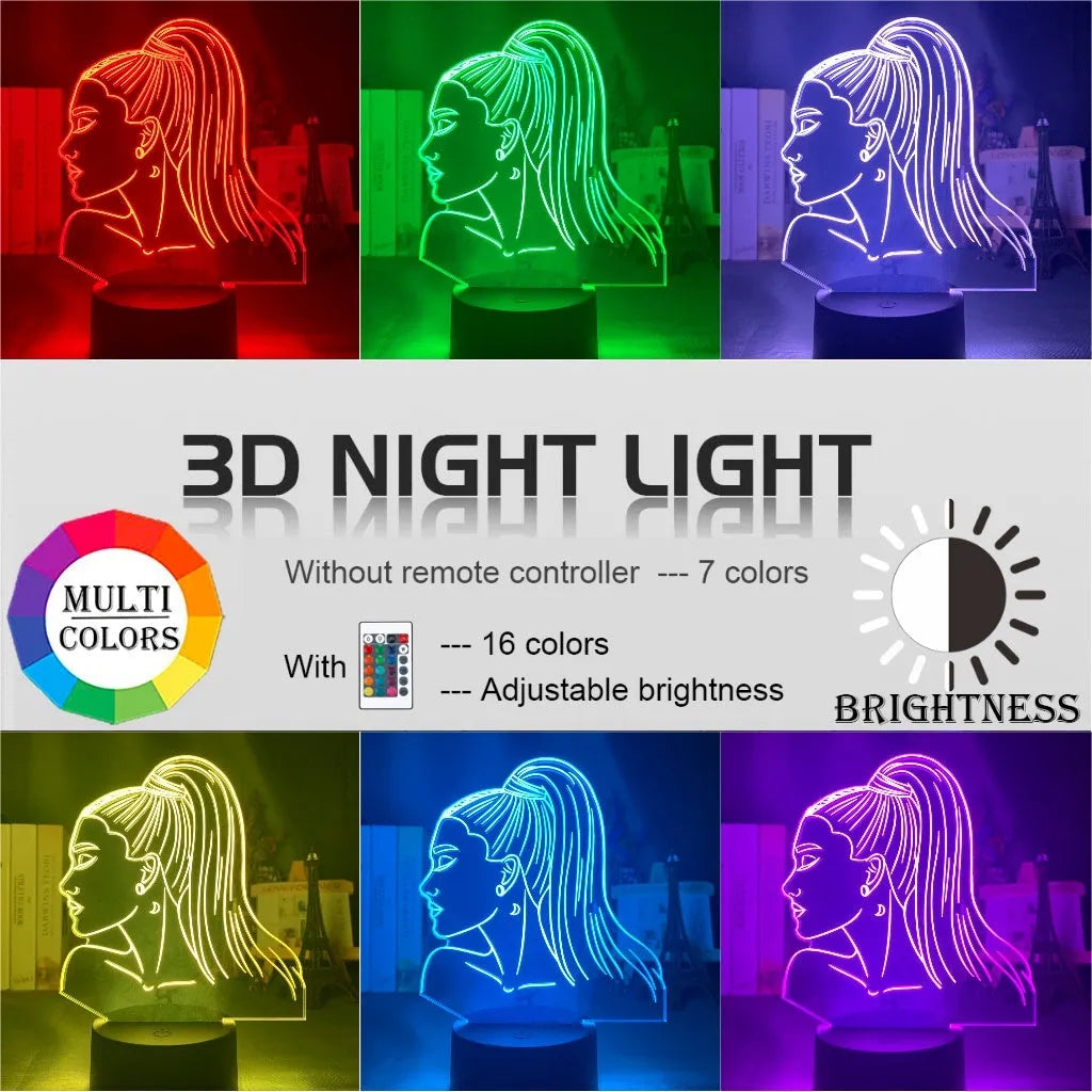 Slim black-based acrylic 3D LED wall night light showing multi-colour illumination