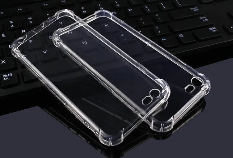 Transparent clear TPU shockproof case for iPhone on a table.