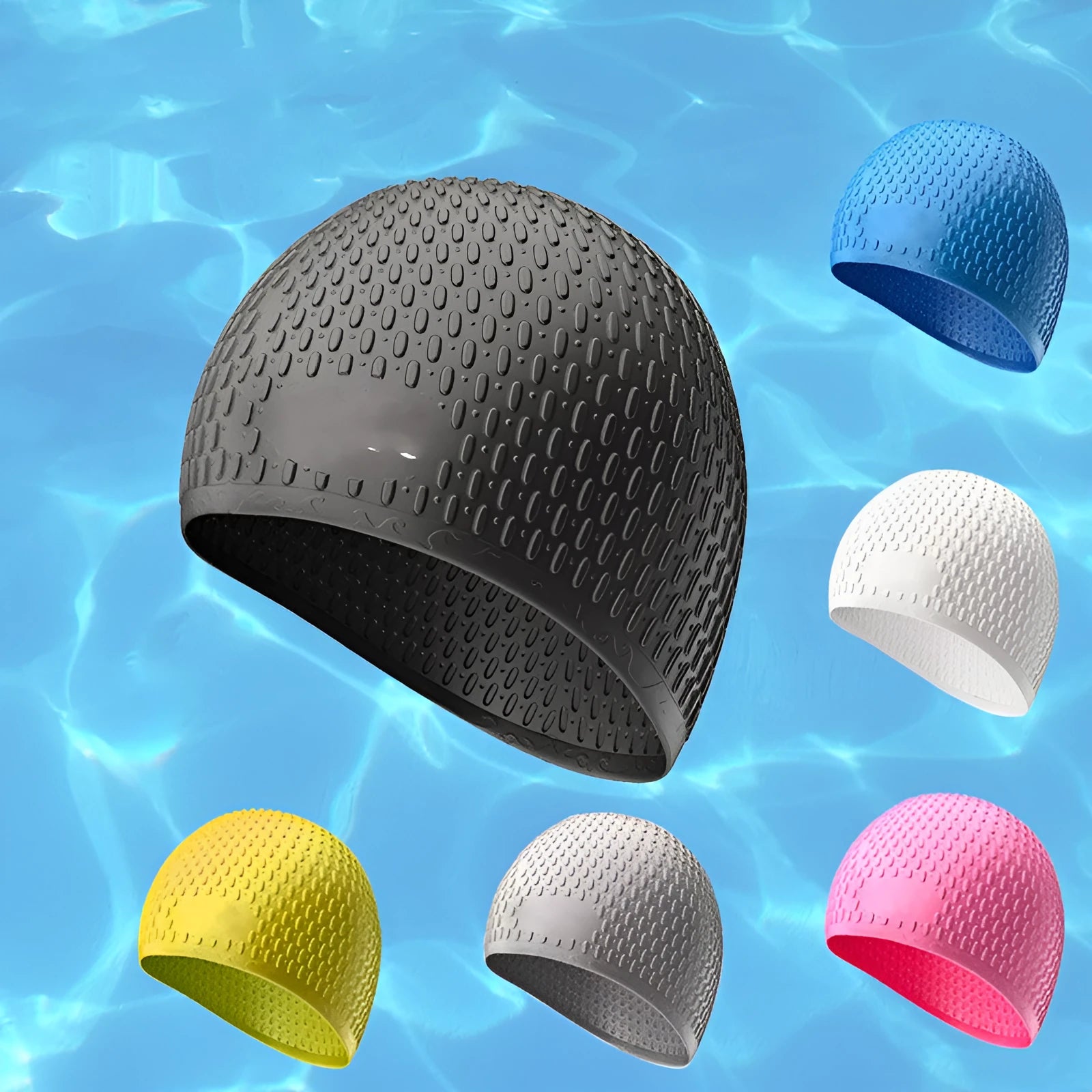 Silicone water drop design swimming cap for adults in multiple colour options