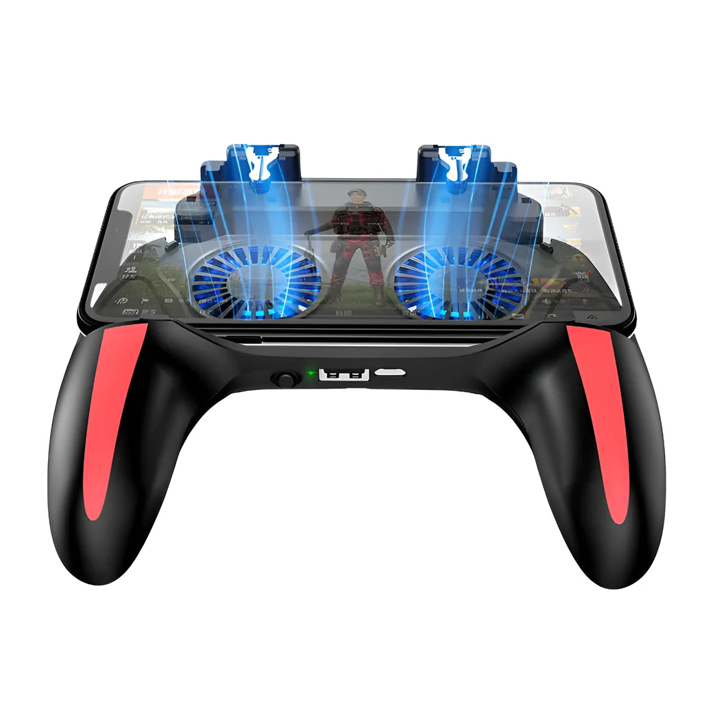 H10 mobile game controller for smartphones, showing touch screen and available in plug-in, 2500mAh, and 5000mAh models.
