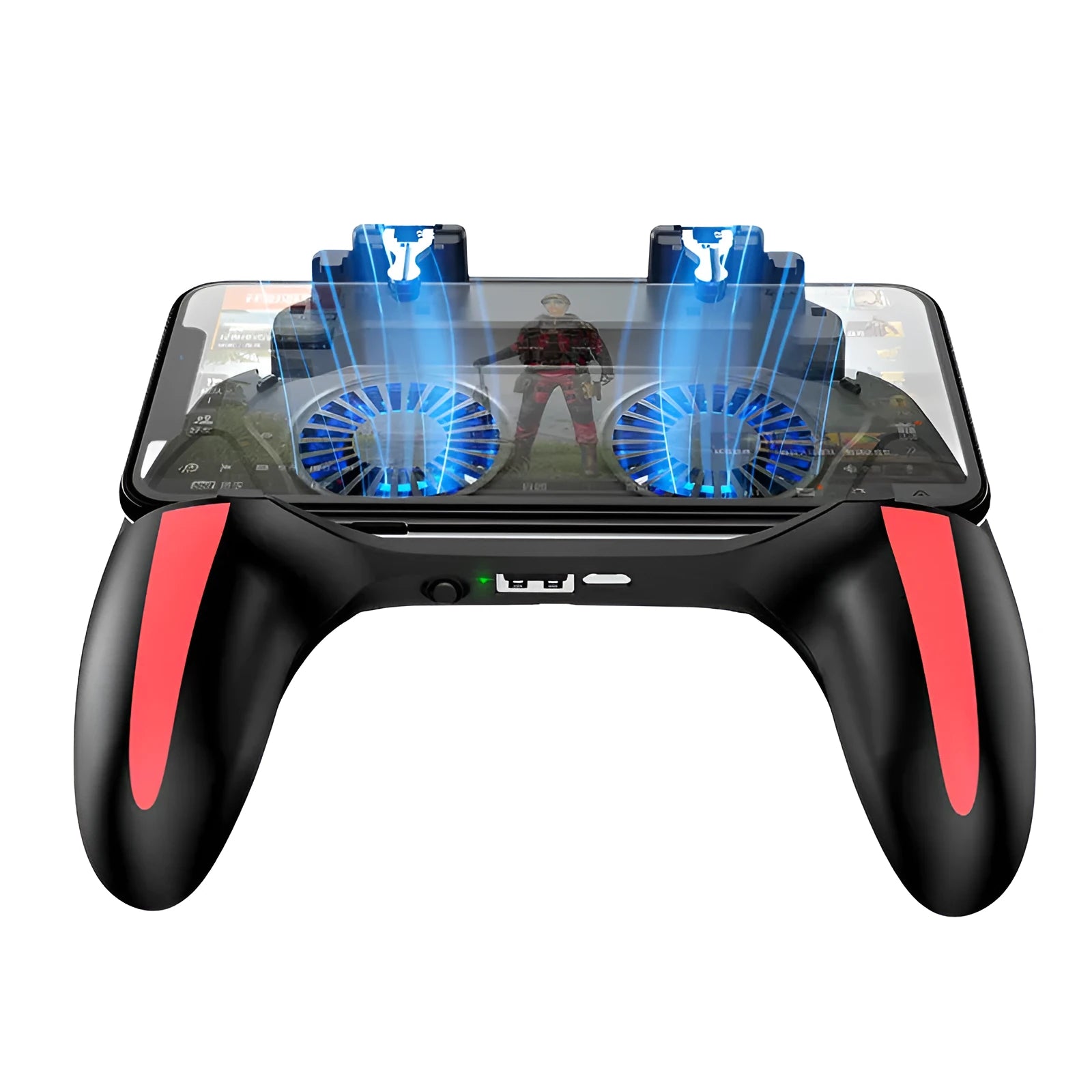 H10 mobile game controller for smartphones, showing touch screen and available in plug-in, 2500mAh, and 5000mAh models.