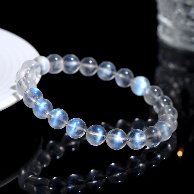 Natural cream body blue moonlight crystal bracelet with grinding finish texture