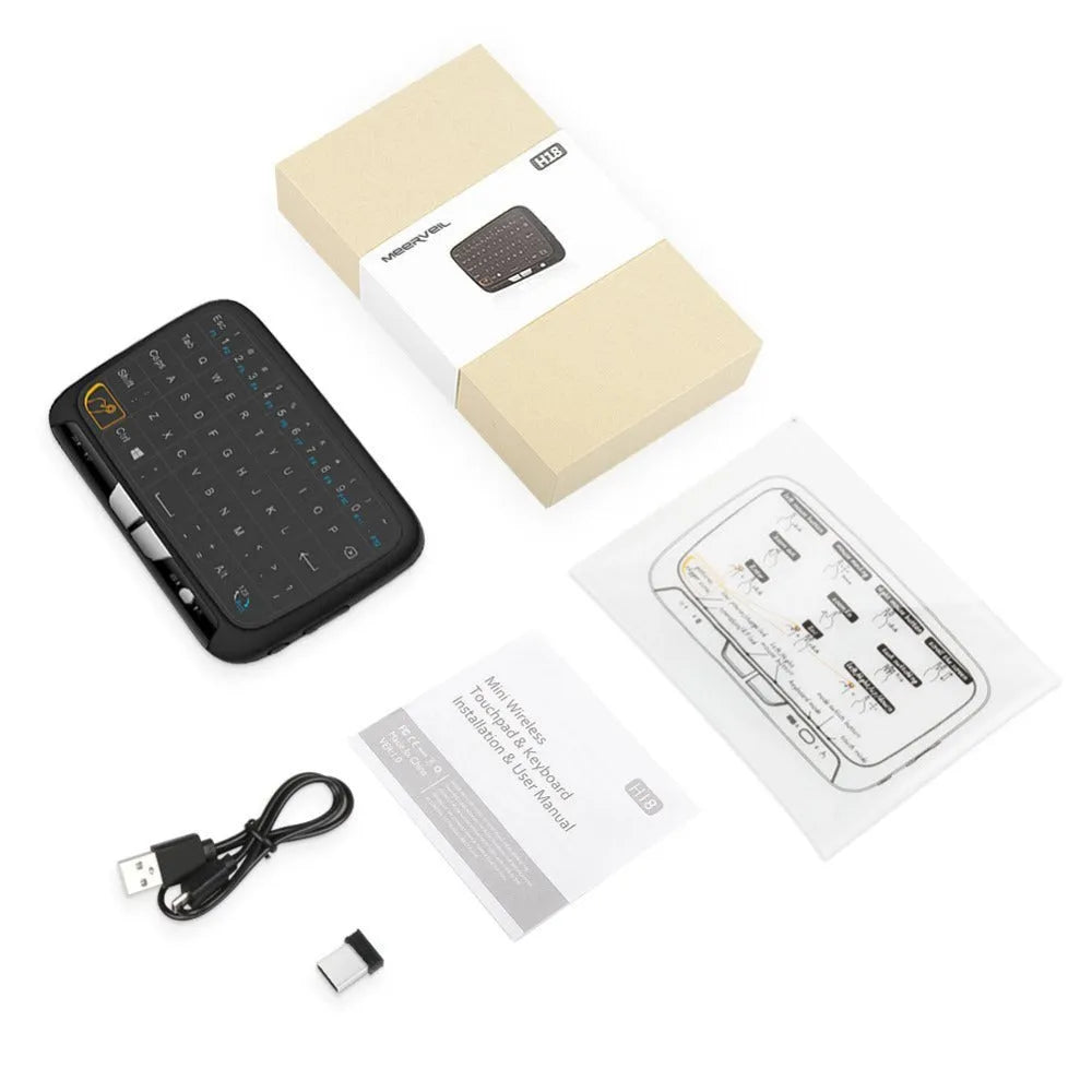 Mini H18 black wireless keyboard with touchpad and USB dongle for Android TV box and notebook