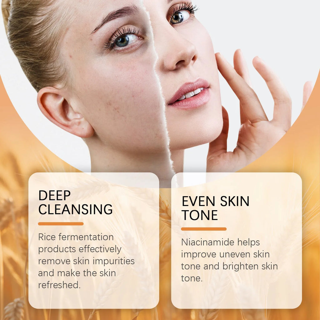 60ml tube of gentle rice facial cleanser with sodium hyaluronate and vitamin E