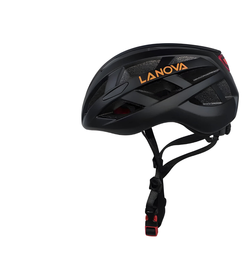 One-piece bicycle helmet with warning light, aerodynamic design, 23 vents, PC EPS, matte black colour