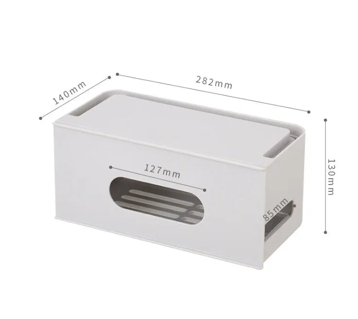 Plastic wireless router storage box in grey or white colour for cable organisation