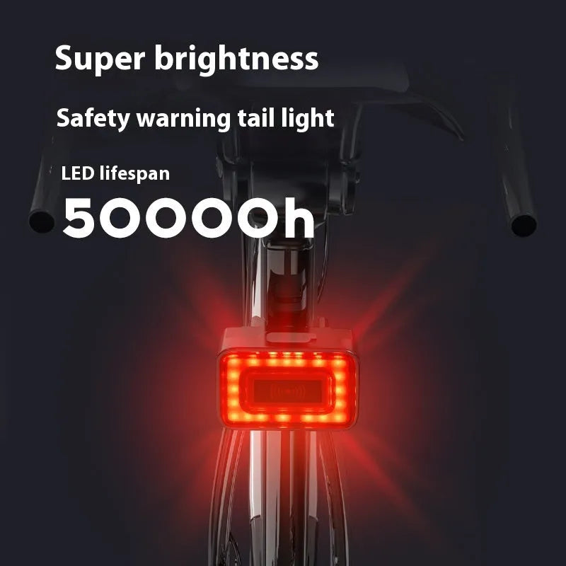 Smart millimetre wave radar bicycle taillight with double mounting bracket, showing TYPE-C charging port.