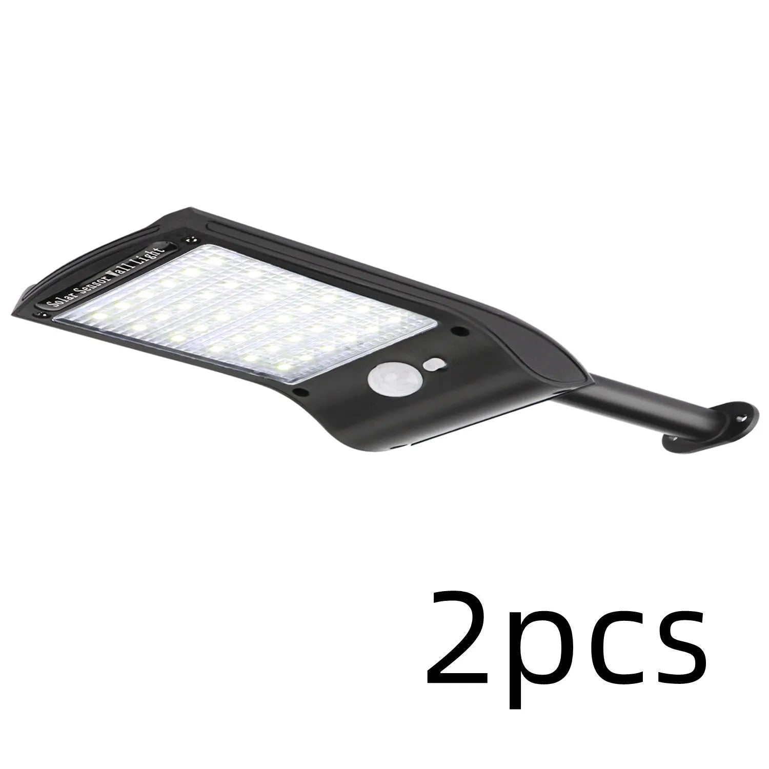 Black 36 LED solar-powered wall light with motion sensor and adjustable mounting bracket.