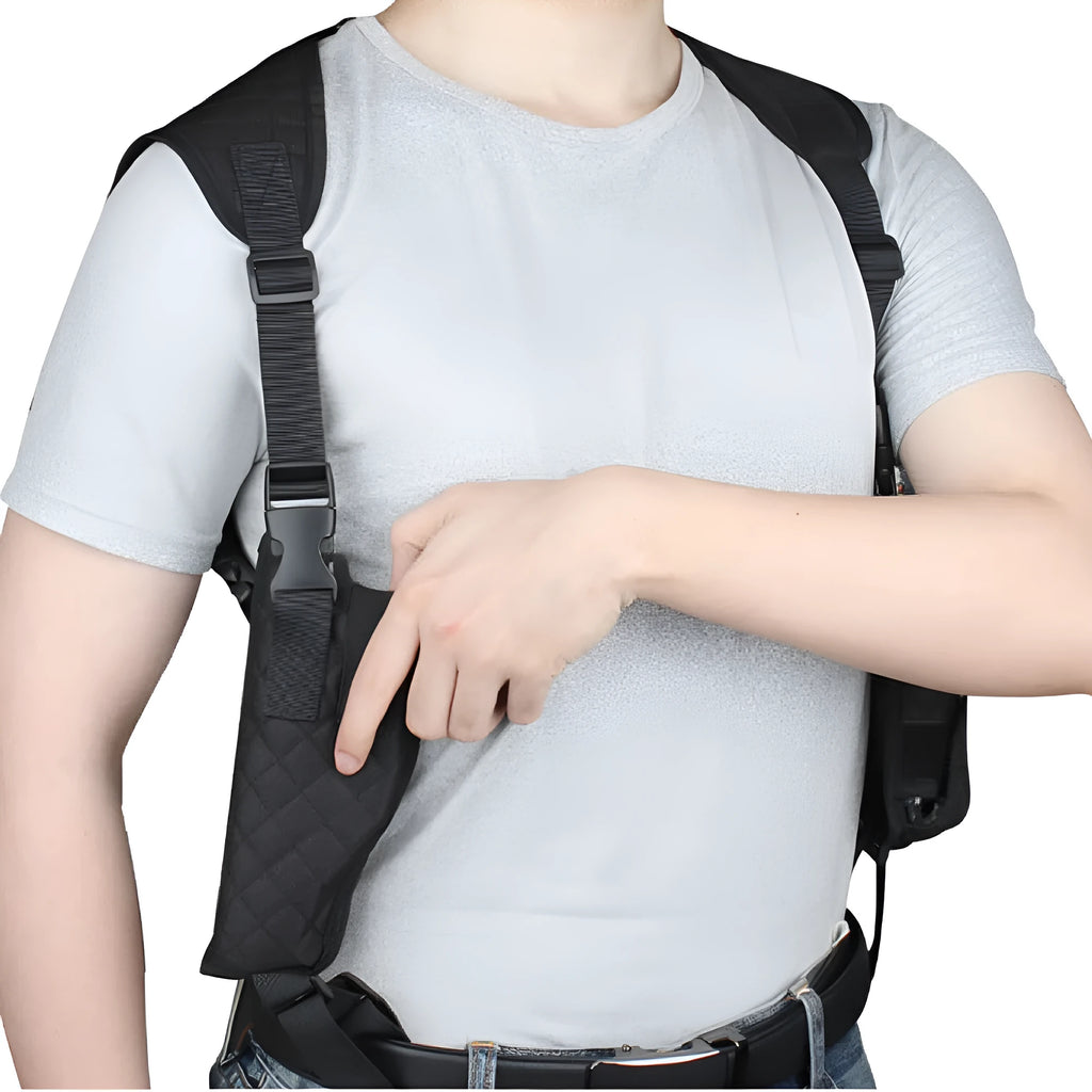 Outdoor holster portable hidden double magazine pouch in black nylon for unisex concealed carry