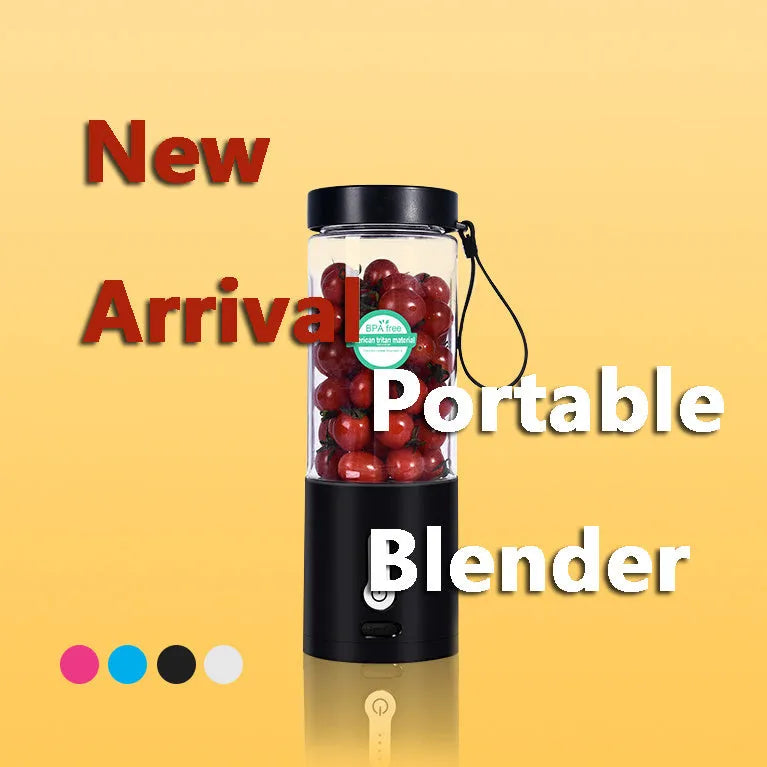 Black rechargeable portable blender with clear 530ml cup and five-blade cutter head