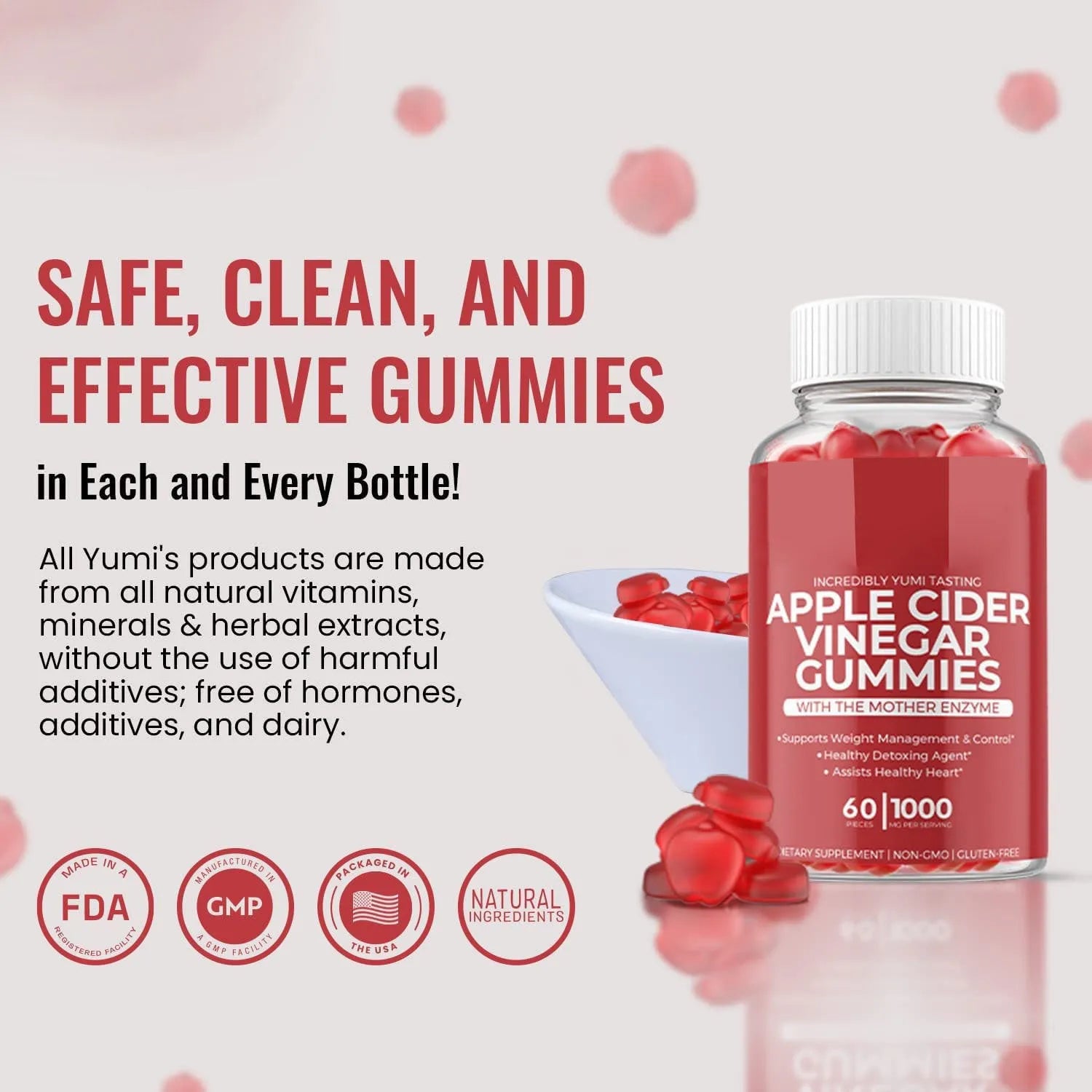 Bottle of apple cider vinegar gummy supplements containing 60 tablets for adult nutritional support