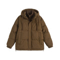 Winter fake fur cotton-padded coat in mustard yellow with loose cardigan styling and side pockets