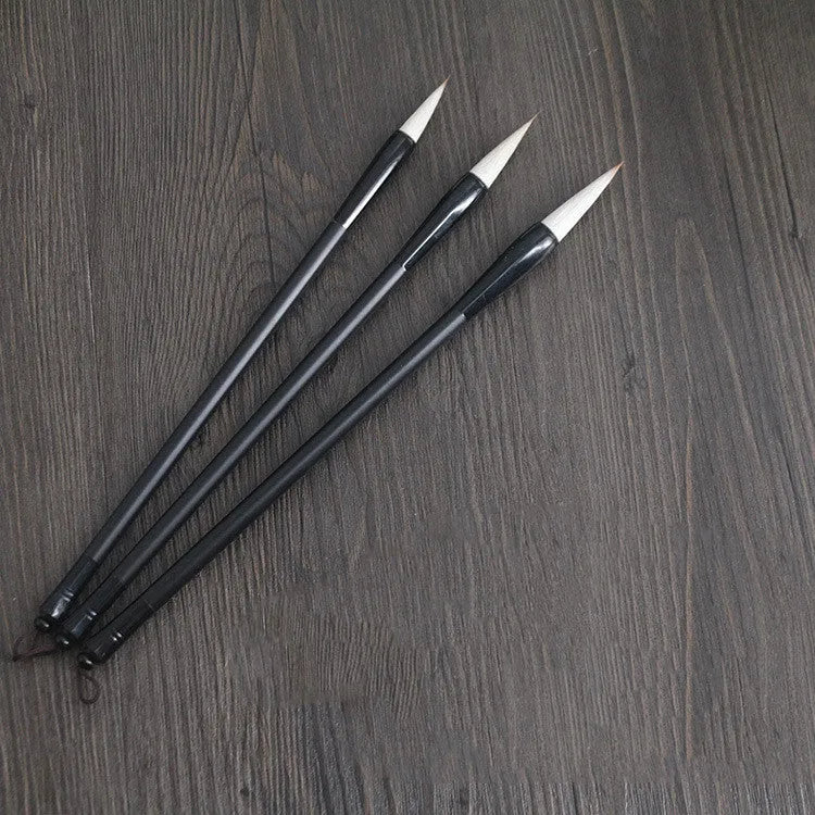 Student calligraphy brush with steel handle, showing kanhao nib and natural hair bristle options.