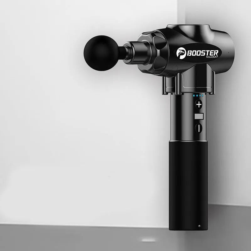 Black and white professional muscle massage gun with adjustable speed settings