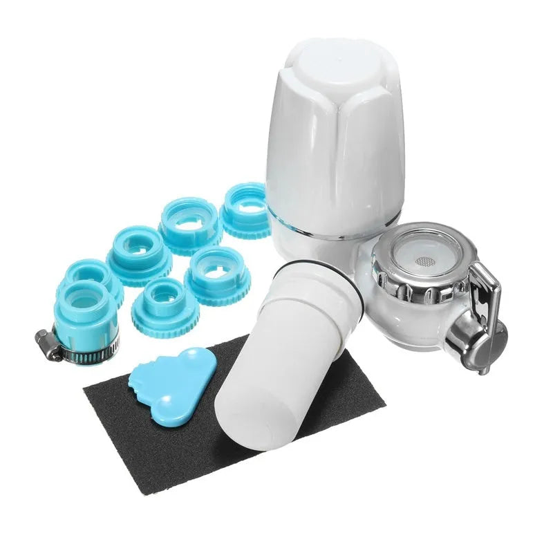White kitchen faucet water filter with ceramic cartridge and universal tap adapters