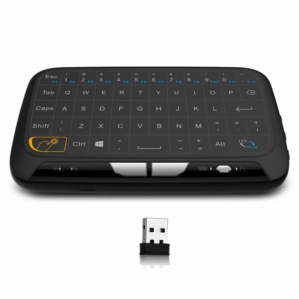 Mini H18 black wireless keyboard with touchpad and USB dongle for Android TV box and notebook