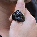 Men's obsidian Pixiu ring with natural gold sheen crystal in traditional Chinese design