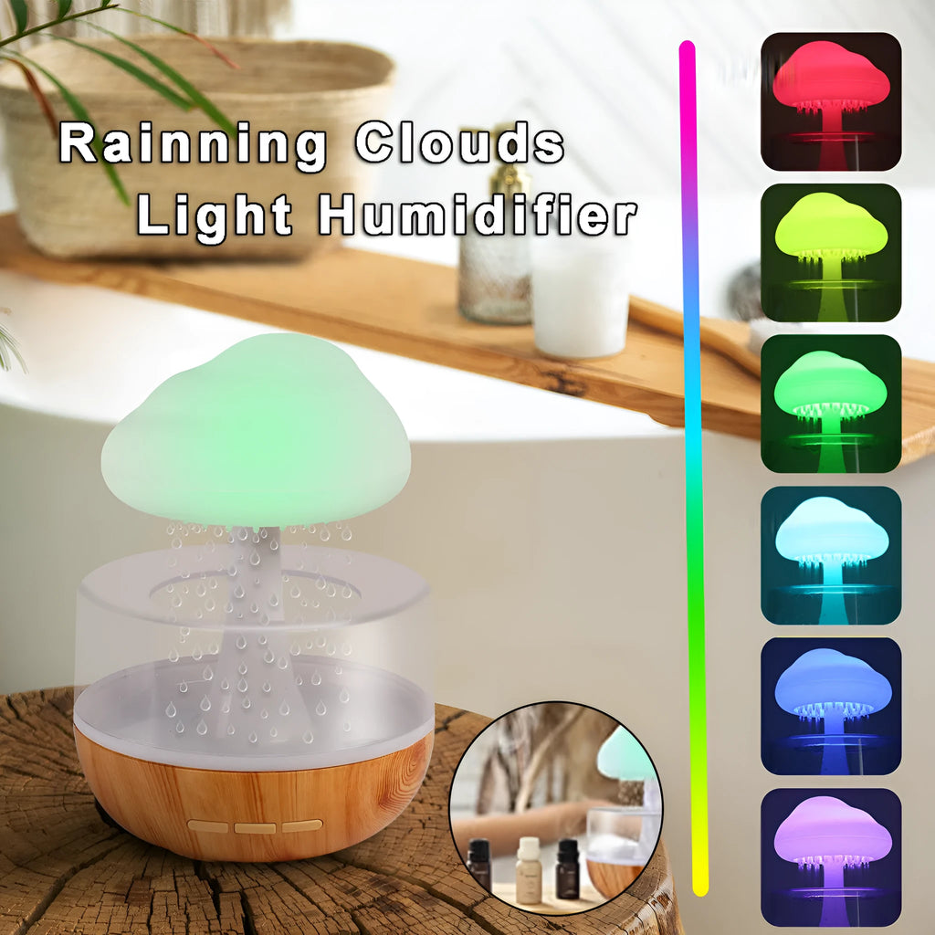 White cloud humidifier with LED night lights and USB charging cable