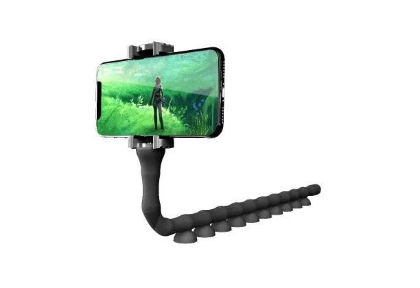 Flexible black rubber lazy bracket phone holder extended to 62cm with suction cup base