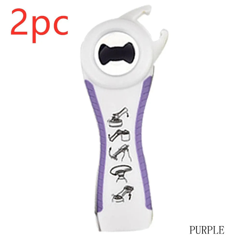5-in-1 stainless steel can opener and beer bottle opener with black PP handle