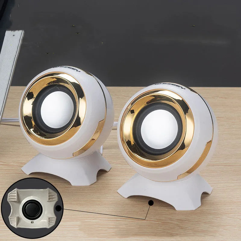 Compact black and gold USB-powered stereo speakers for computer desktop with 130cm cable
