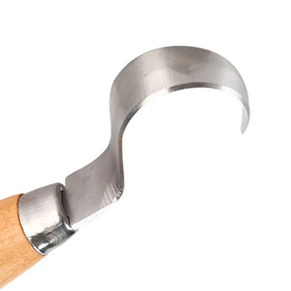 FastCraft curve carving knife with wooden handle and stainless steel blade for wood carving.