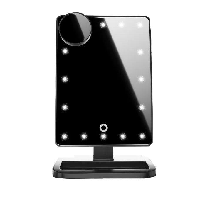Pink and white LED make-up mirror with 20 lights, 10x magnification and Bluetooth speaker