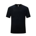 Men's solid colour cotton short-sleeved t-shirt on a hanger, shown in white and black.