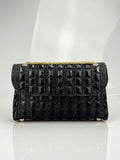 Shiny glass rhinestone chain clutch bag in horizontal square shape with open pocket
