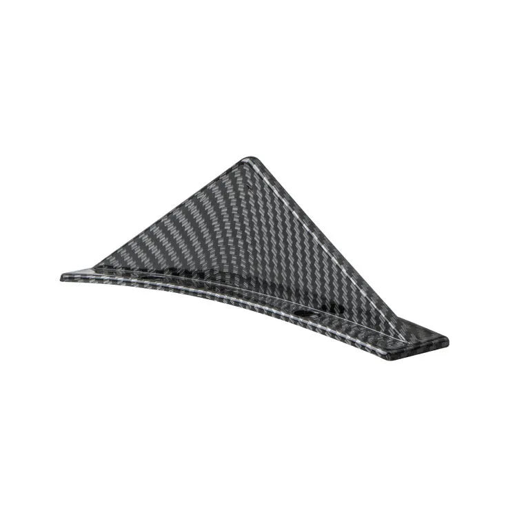 Set of four universal triangle rear spoilers for cars in bright black and carbon fibre finishes