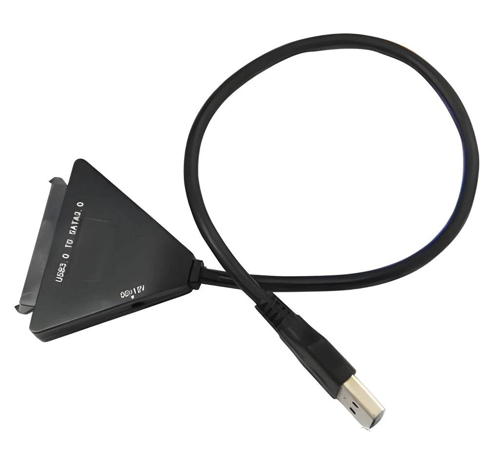 Black USB3.0 to SATA 7+15 pin hard drive adapter cable with a separate power connection line.